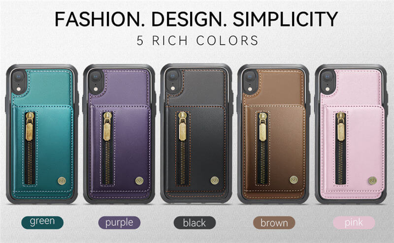 JEEHOOD iPhone XR Detachable Magnetic Zipper Wallet Case