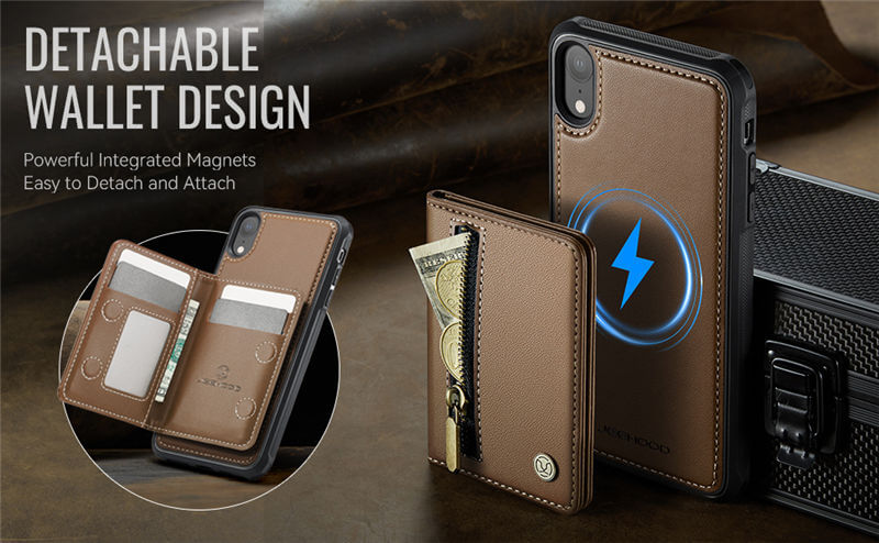 JEEHOOD iPhone XR Detachable Magnetic Zipper Wallet Case
