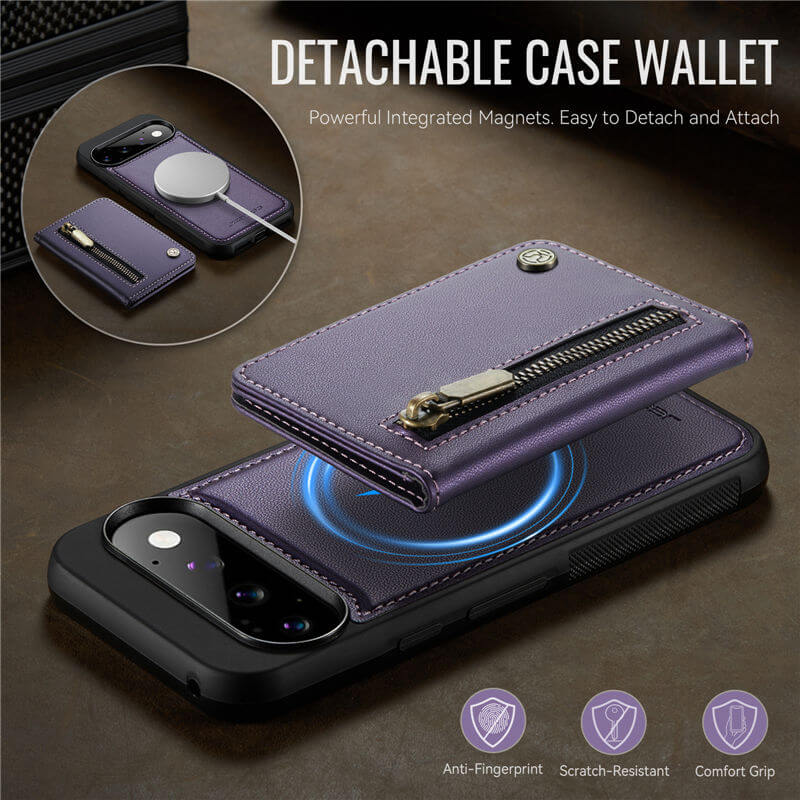 JEEHOOD Google Pixel 11/Pixel 11 Pro Detachable Magnetic Zipper Wallet Case