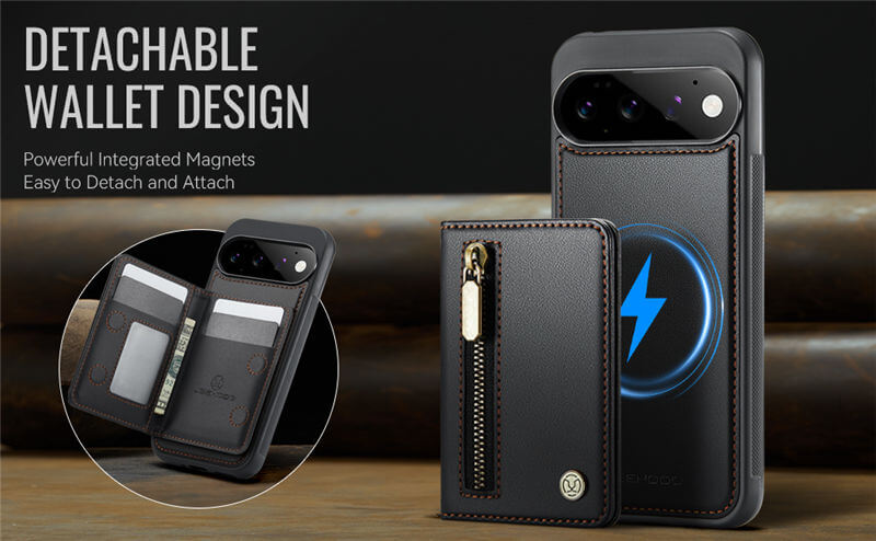 JEEHOOD Google Pixel 11/Pixel 11 Pro Detachable Magnetic Zipper Wallet Case