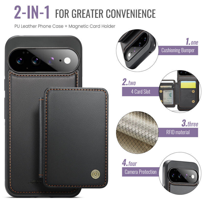 JEEHOOD Google Pixel 11 Pro XL Magnetic 2-in-1 Wallet RFID Blocking Case