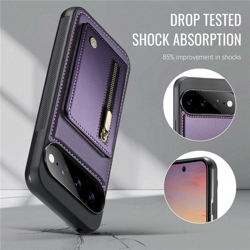 JEEHOOD Google Pixel 11 Pro XL Detachable Magnetic Zipper Wallet Case with RFID Blocking