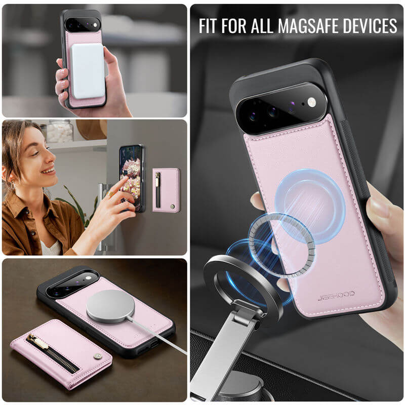 JEEHOOD Google Pixel 11 Pro XL Detachable Magnetic Zipper Wallet Case with RFID Blocking