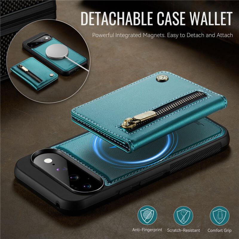 JEEHOOD Google Pixel 11 Pro XL Detachable Magnetic Zipper Wallet Case with RFID Blocking