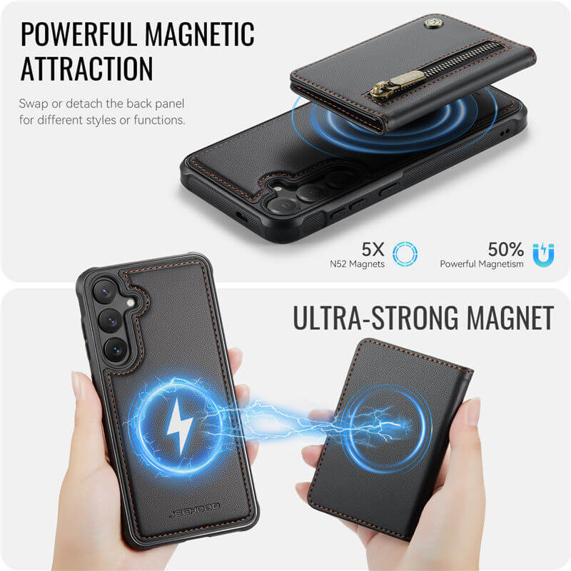 JEEHOOD Samsung Galaxy S26 FE Detachable Magnetic Zipper Wallet Case