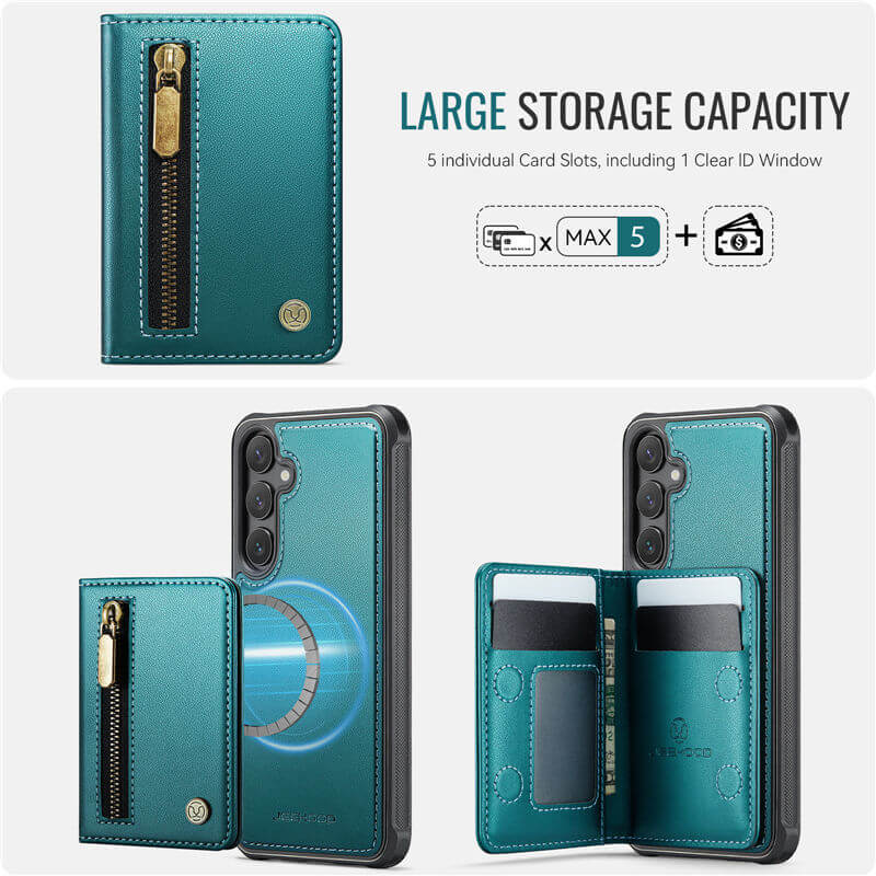 JEEHOOD Samsung Galaxy S26 FE Detachable Magnetic Zipper Wallet Case
