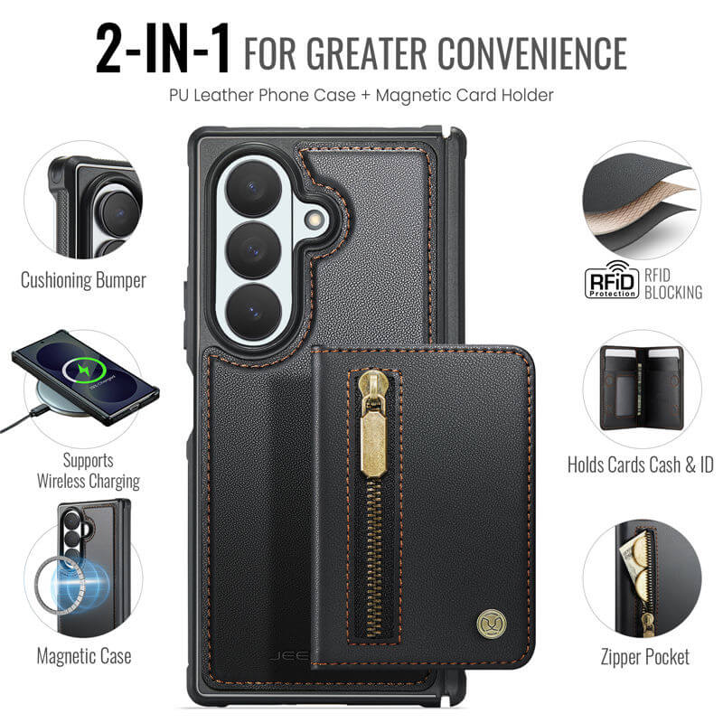 JEEHOOD Samsung Galaxy Z Fold8 Ultra Detachable Magnetic Zipper Wallet Case