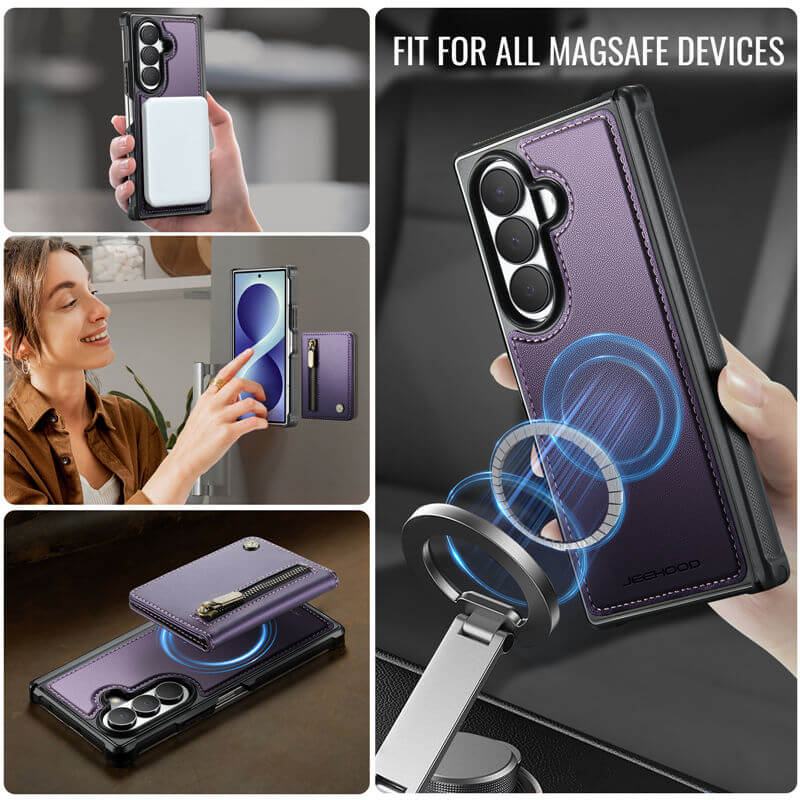 JEEHOOD Samsung Galaxy Z Fold8 Ultra Detachable Magnetic Zipper Wallet Case