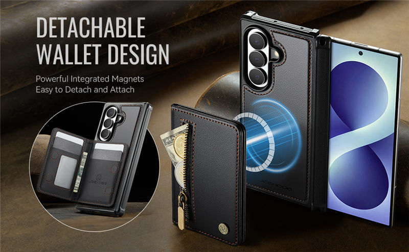 JEEHOOD Samsung Galaxy Z Fold8 Ultra Detachable Magnetic Zipper Wallet Case